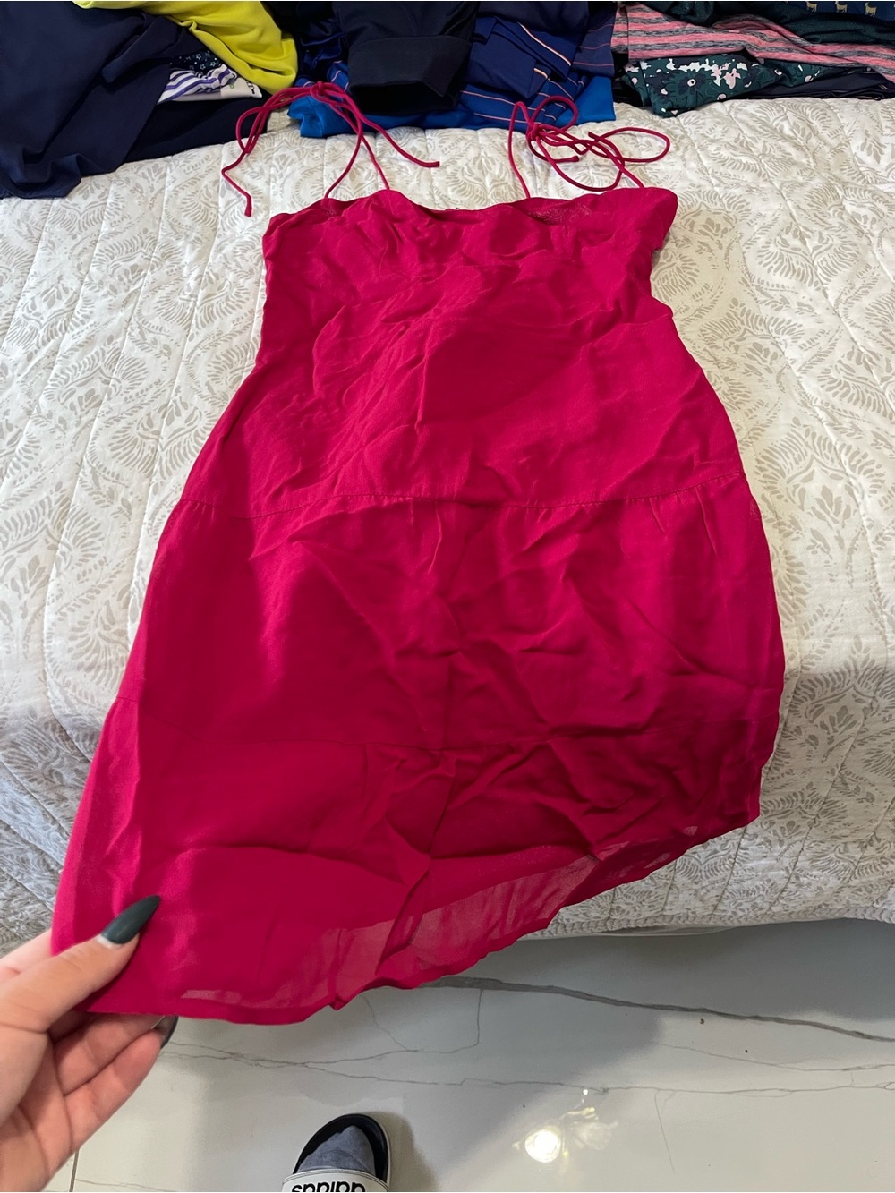 Reformation Hot Pink Slip Dress with Spaghetti Straps